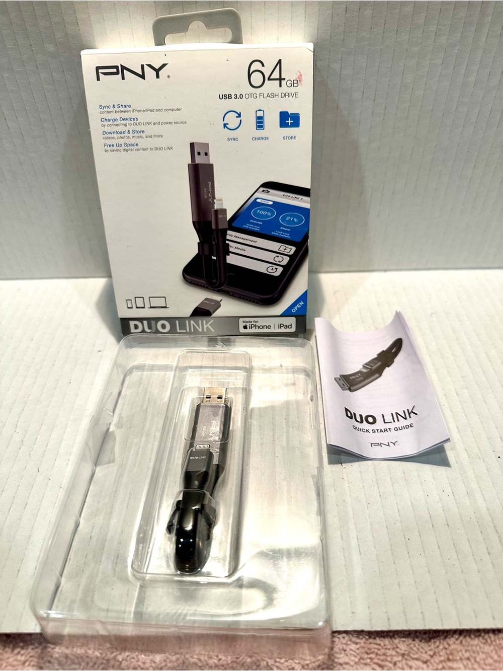 64GB PNY Duo Link USB 3.0 OTG Flash Drive - Black New